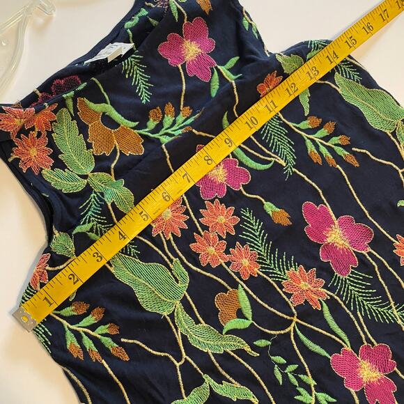Meadow Rue Cartagena Embroidered Tank Womens Small Navy Floral Anthropologie Top - Picture 8 of 9